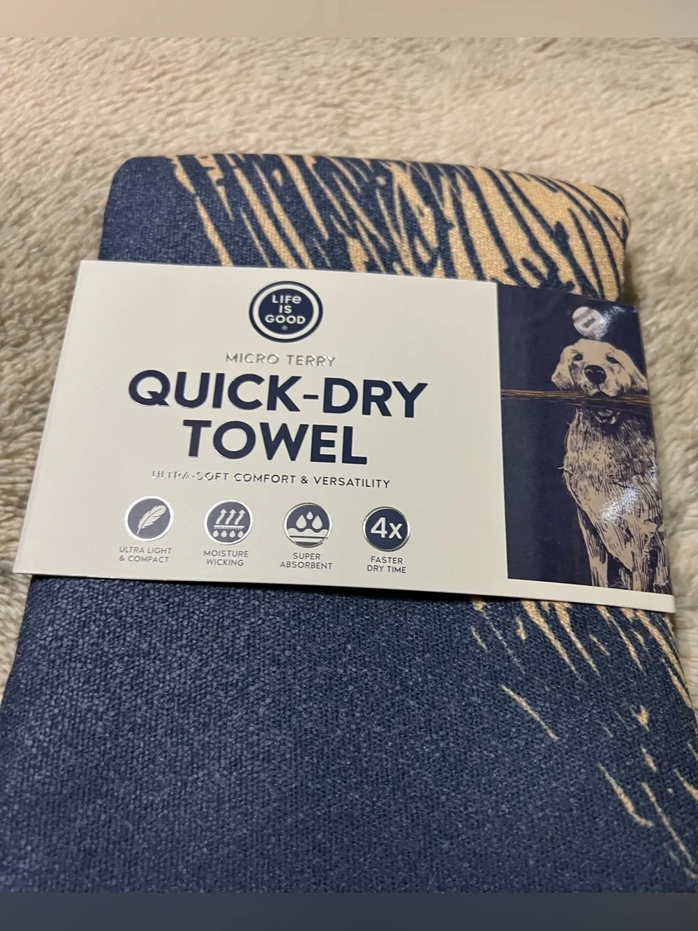 LIFE IS GOOD Quick Dry Towel 72.5 X 30 Baseball & Dog Labrador Retriever NIP